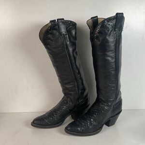 Vintage Larry Mahan Tall Black Cowgirl Boots — Python Snakeskin — 7 B